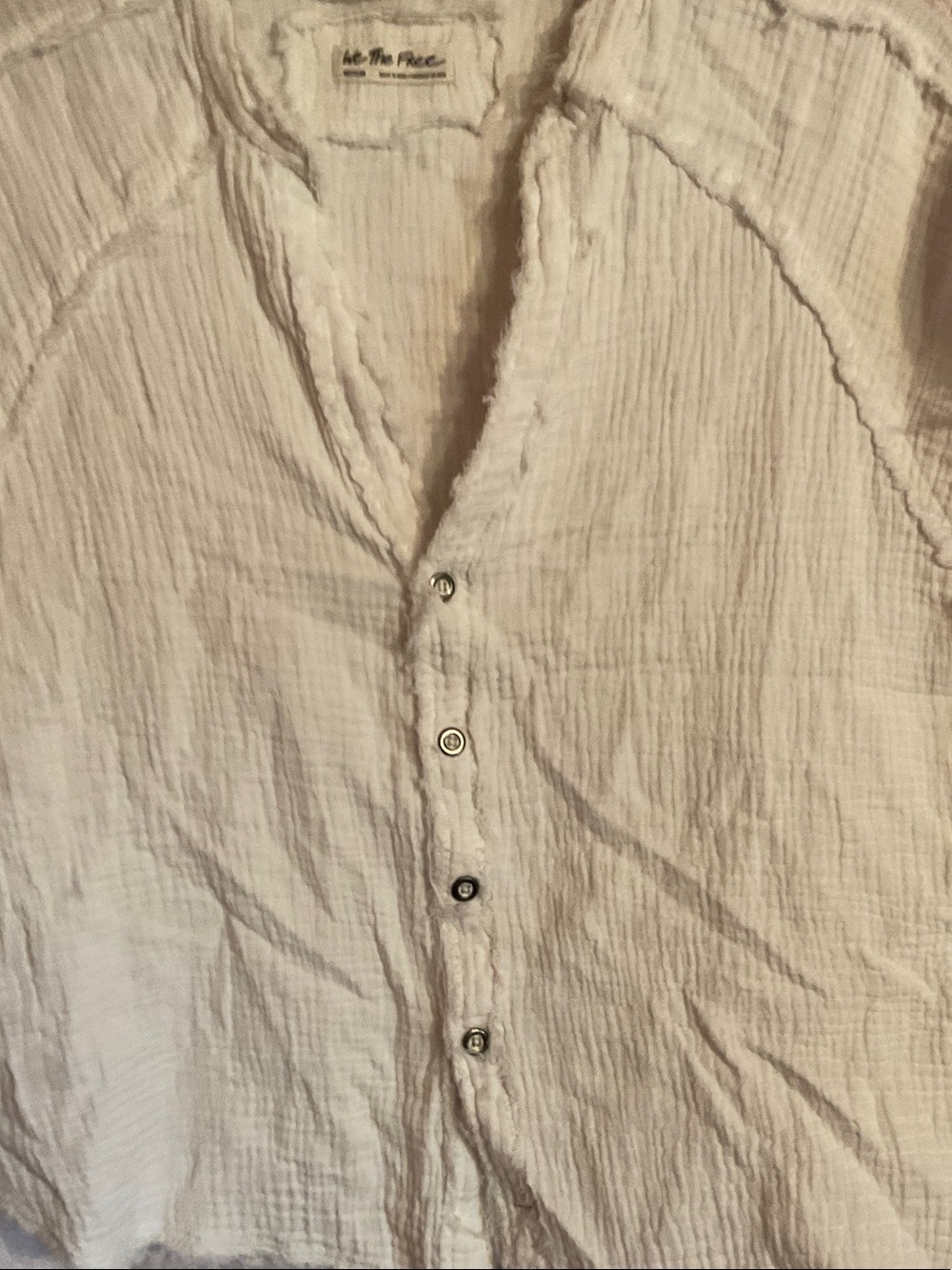 Free People Men's Ivory Crinkled Button-Front Shirt